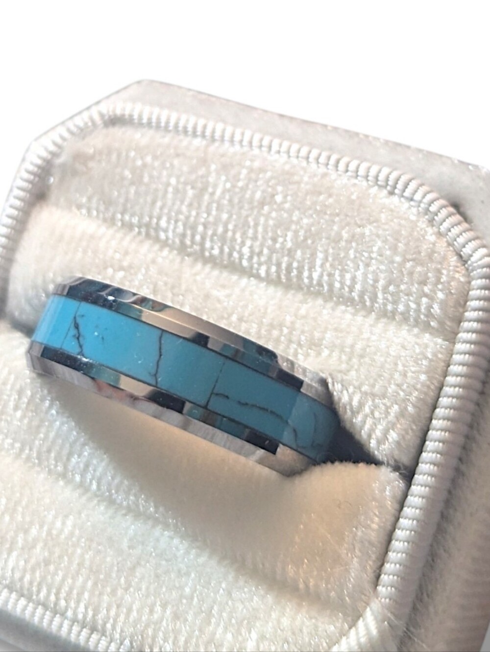Natural Tungsten Carbide & Turquoise Men's Heavyweight Wedding Ring 11.5 (16g) - Picture 5 of 7